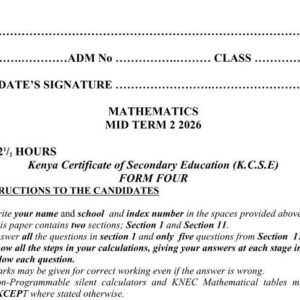 Form 4 mid term 2 exam 2026