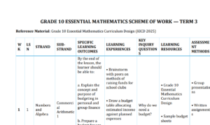 Grade 10 essential mathematics term 3 scheme of work