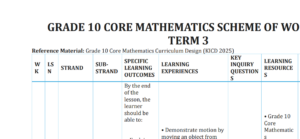Grade 10 core mathematics term 3 scheme of work pdf