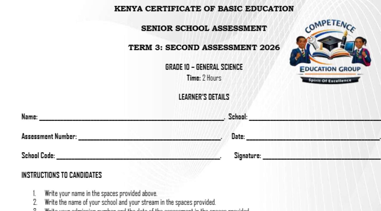 grade 10 gene s 80kb Grade 10 General science exam term 3 2026