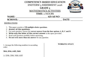 Grade 5 mathematics end of term 3 exam 2026 paper