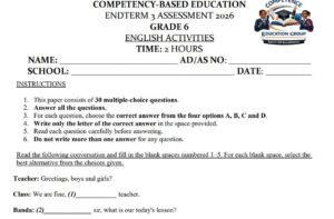 English paper Grade 6 end of term 3 exam 2026