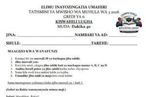 Kiswahili paper Grade 6 end of term 3 2026