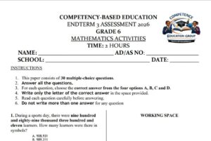 Mathematics exam paper end of term 3 2026