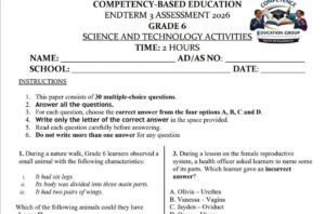 Science Grade 6 end of term 3 exam 2026